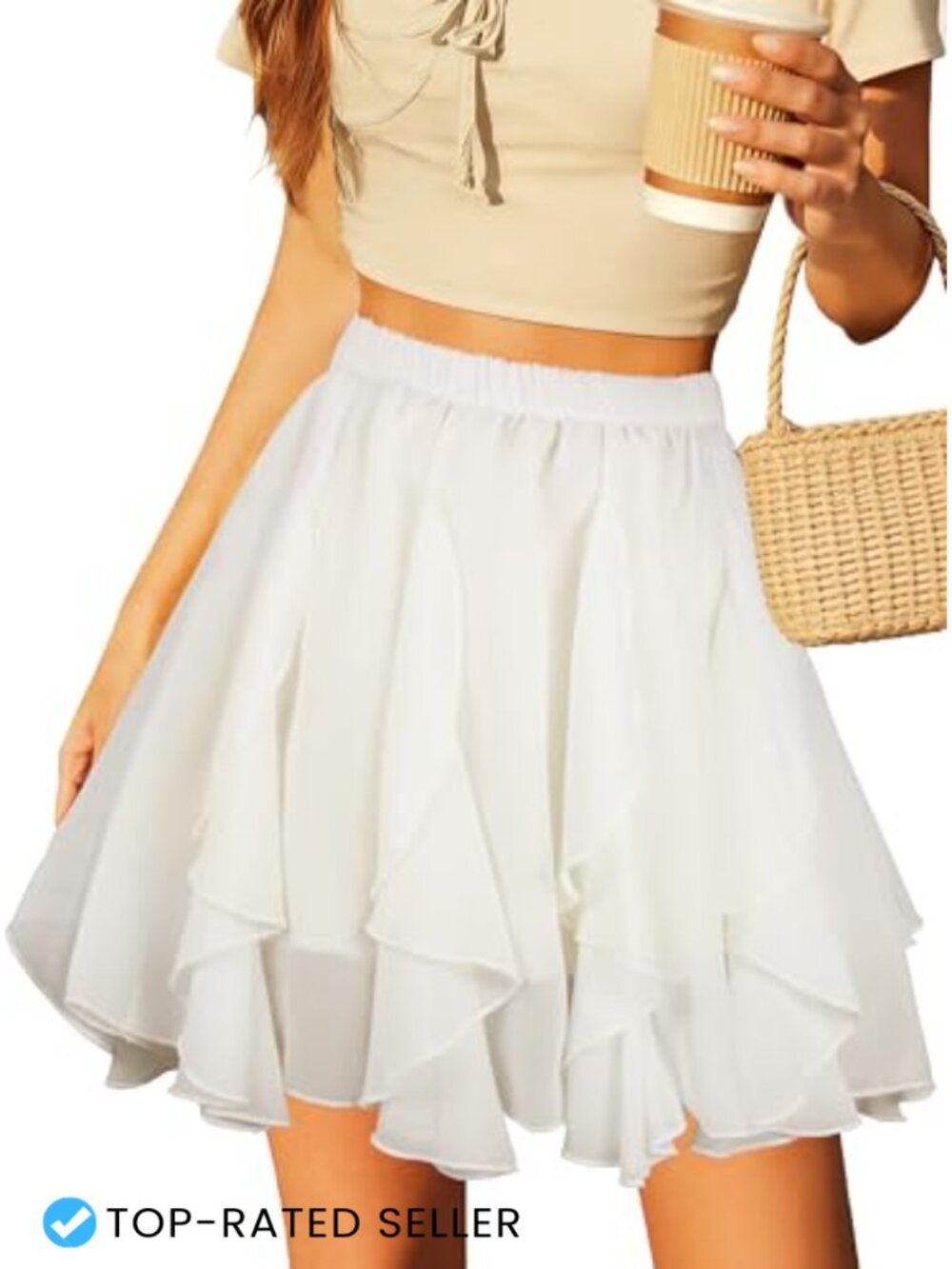 Women's High Waisted Pleated Chiffon Mini Skirt Ruffled A-Line